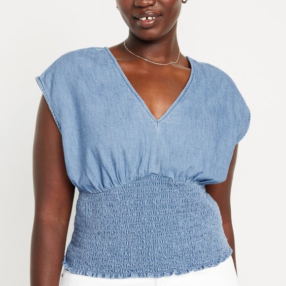 Waist-defined smocked sleeveless top, NWOT, size L - Picture 6 of 11